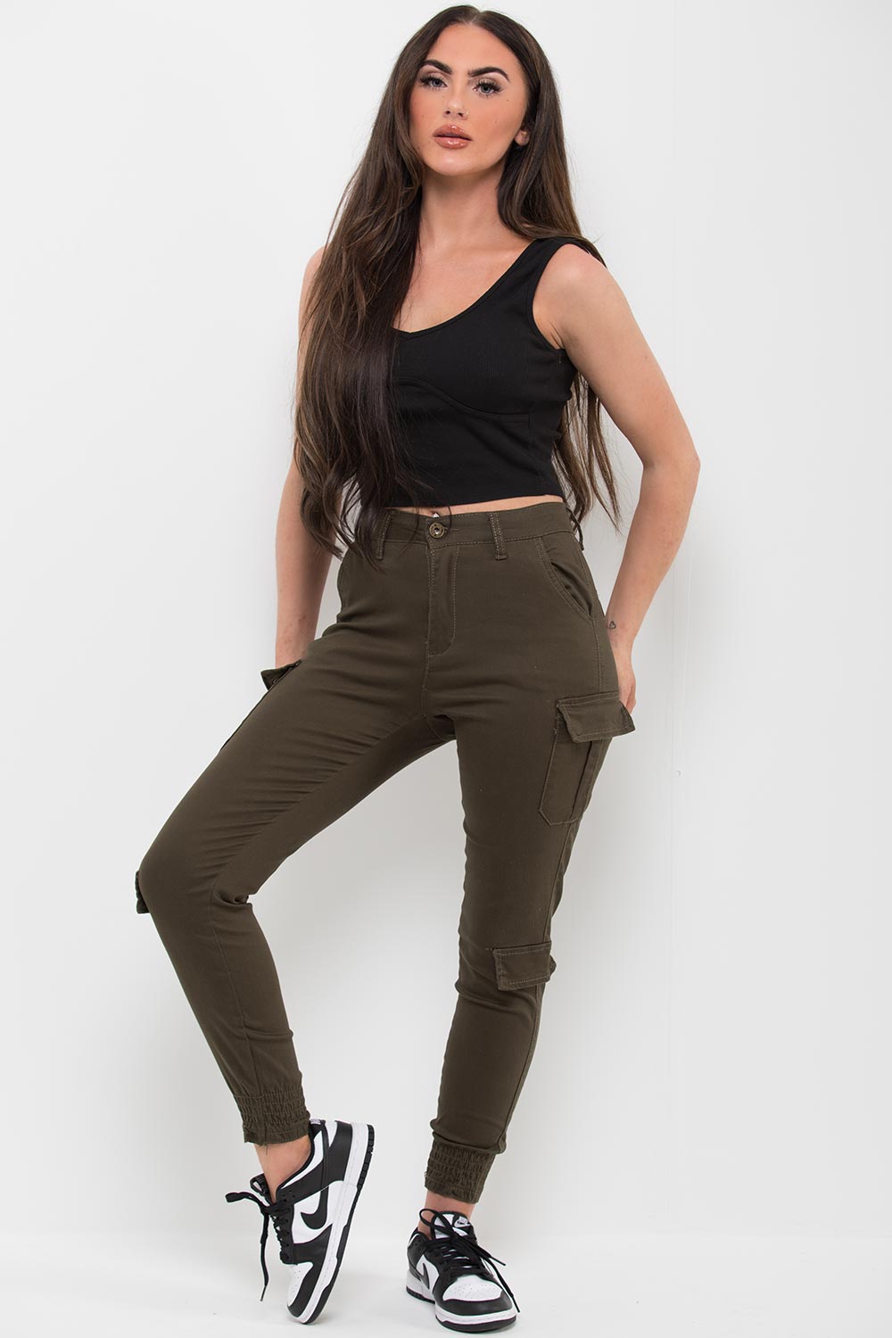 khaki cargo trousers womens