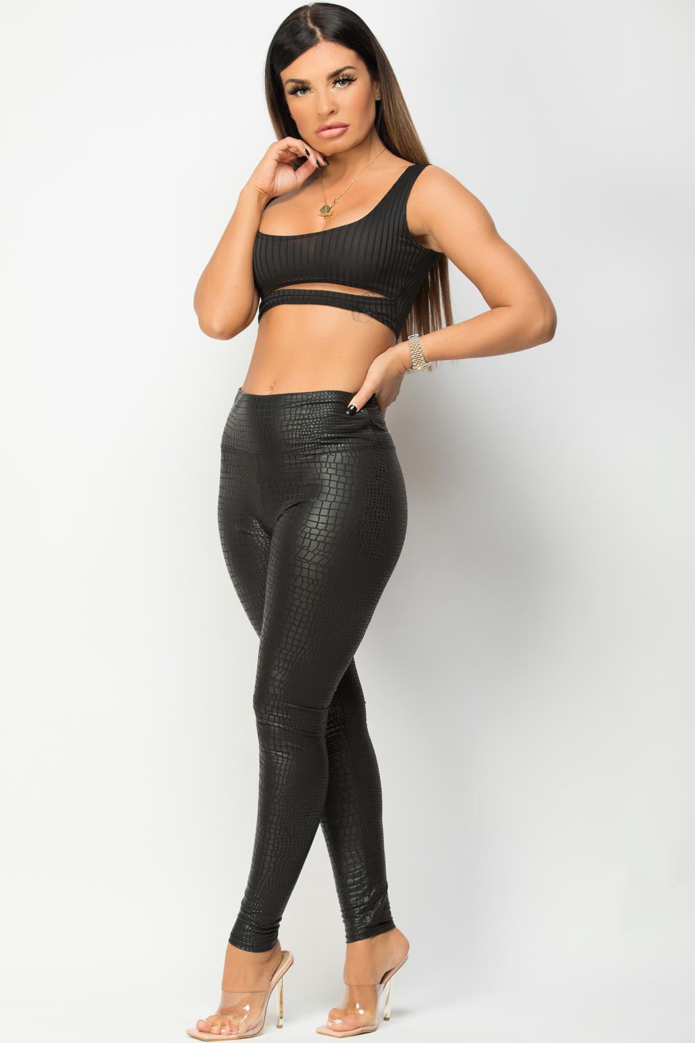 black crocodile leggings high waisted