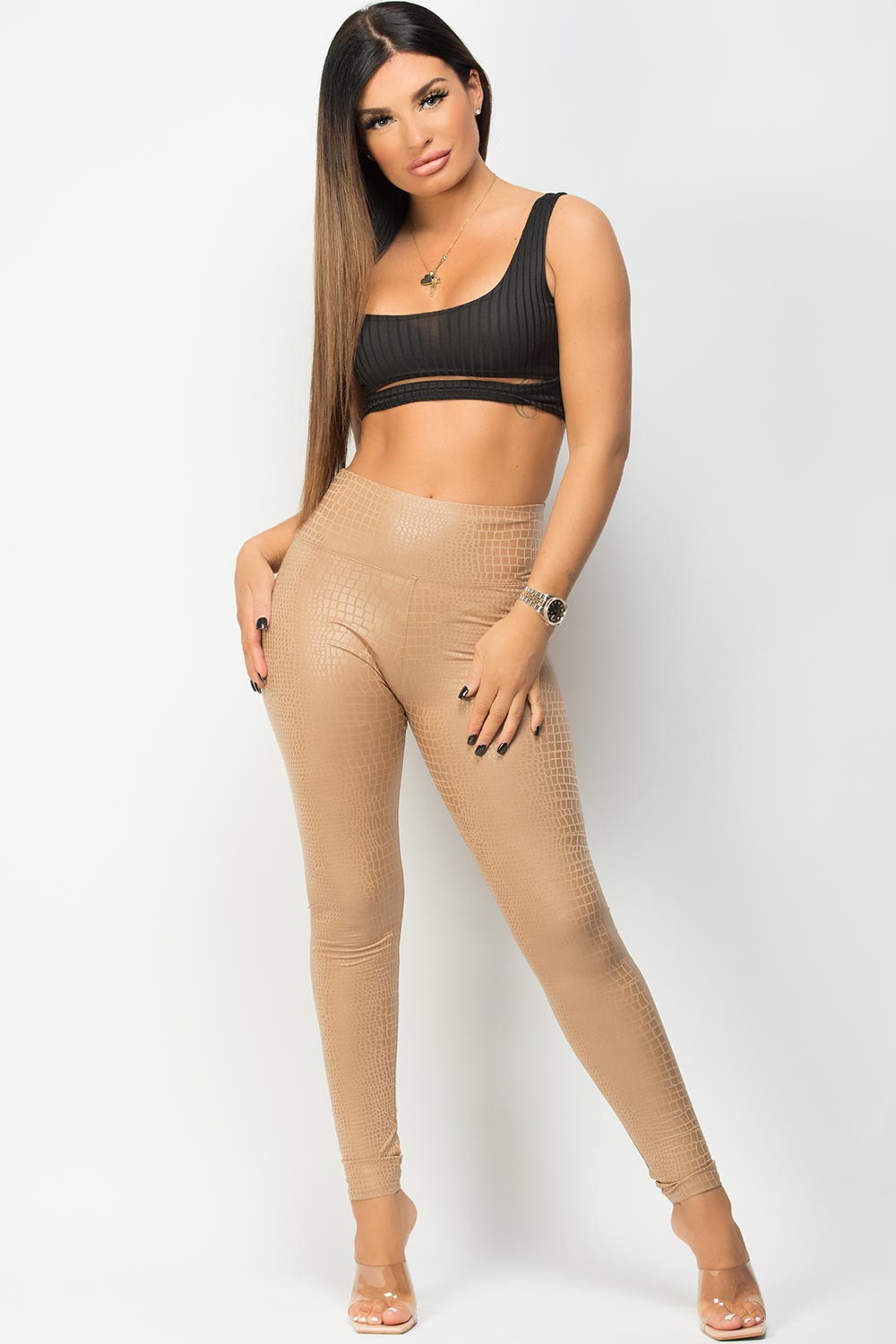 faux leather crocodile leggings stone