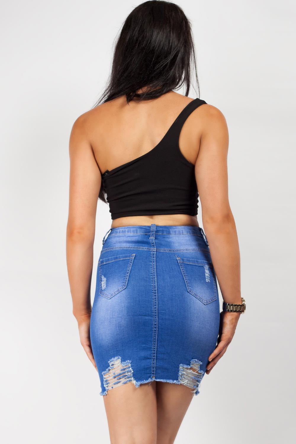 denim blue mini skirt