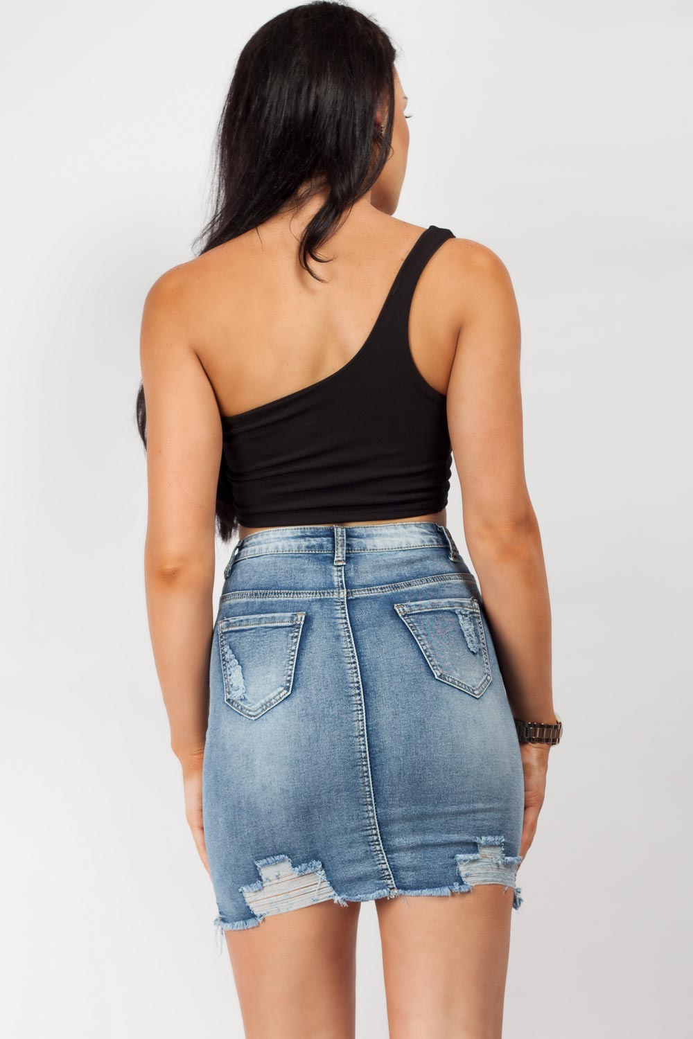 denim blue mini skirt