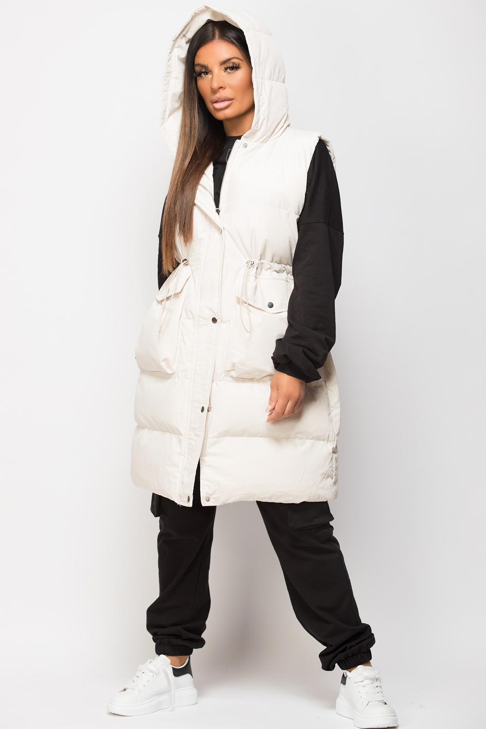 puffer gilet longline beige
