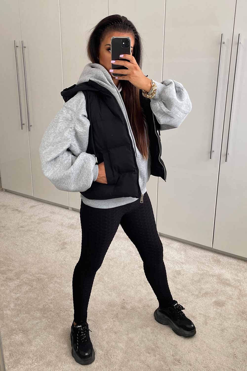 hooded gilet black bodywarmer womens