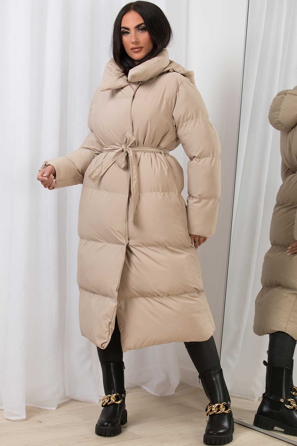 puffer padded long duvet coat with hood