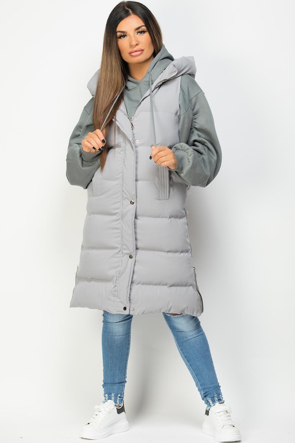 grey padded puffer gilet womens