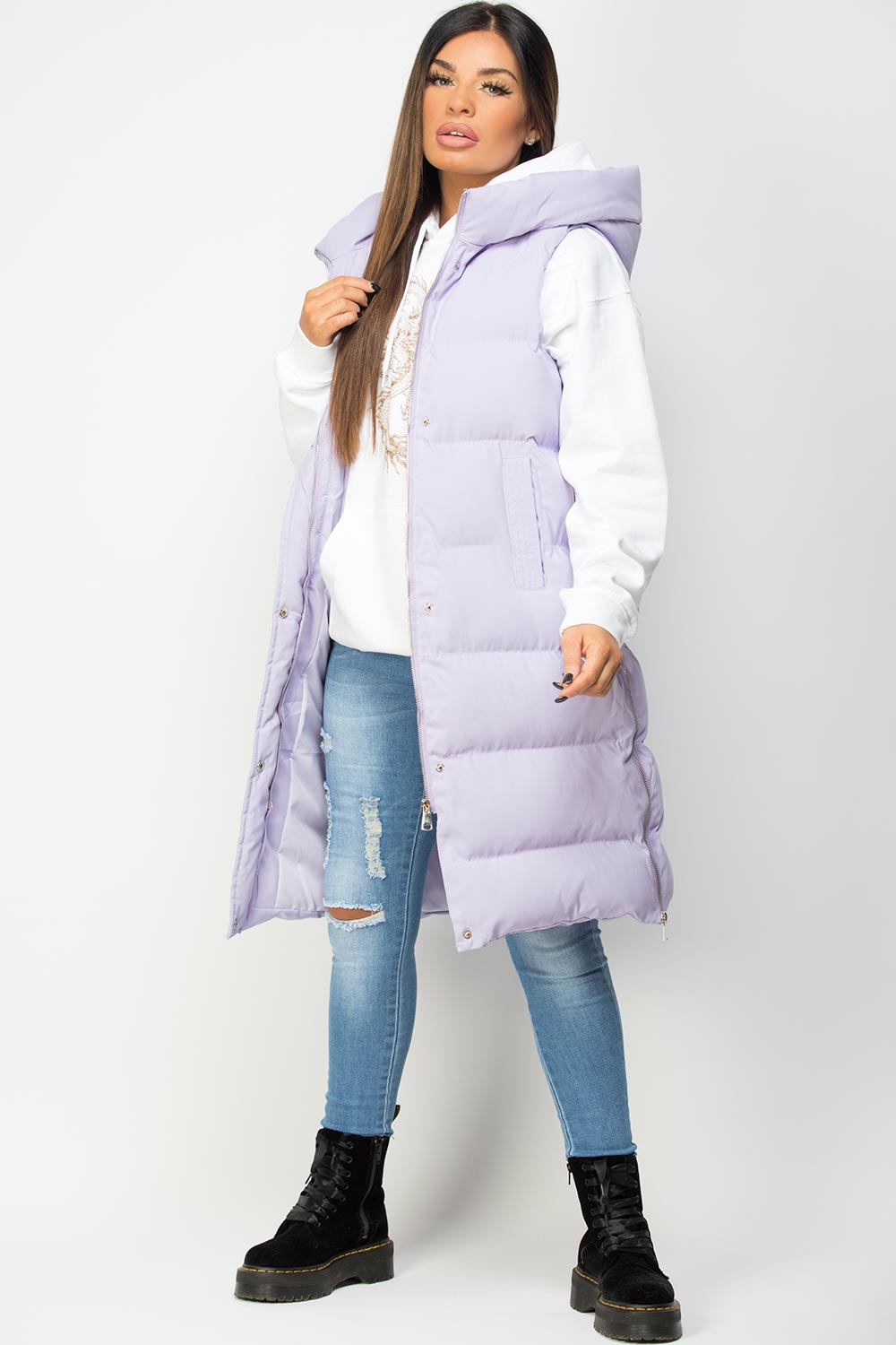 long padded gilet lilac