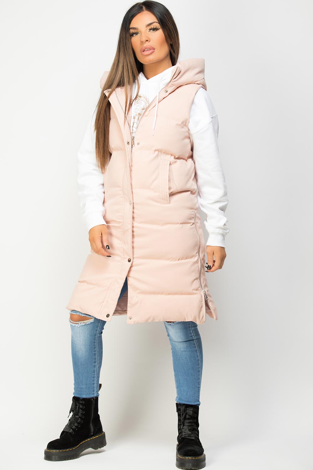 womens padded gilet pink uk