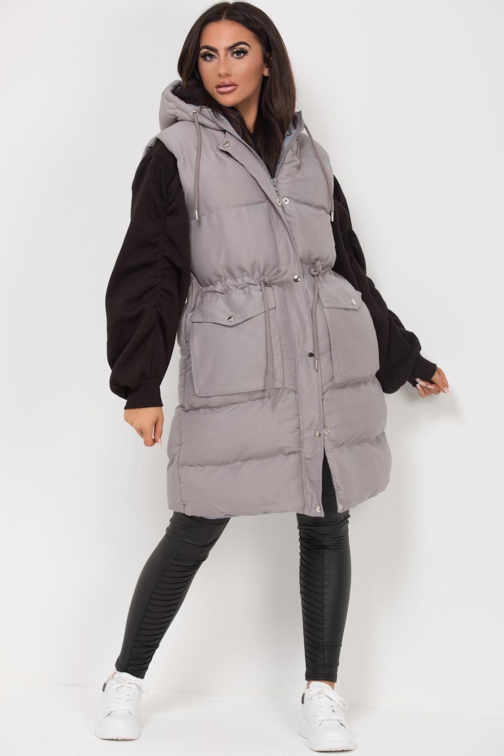 womens gilet with drawstring waist long