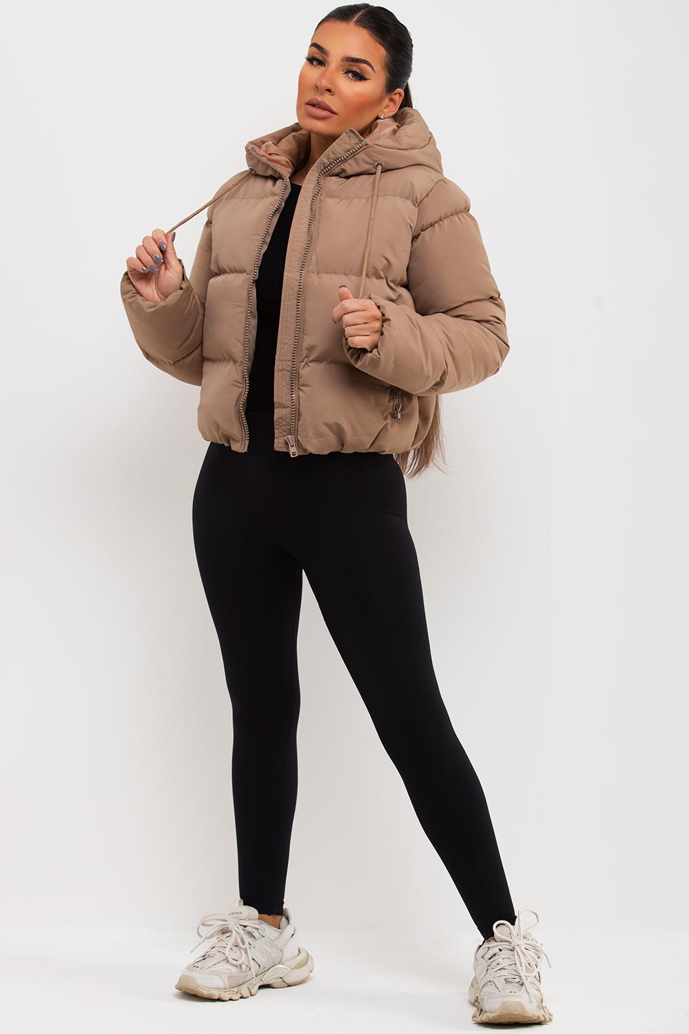 womens padded puffer jacket beige
