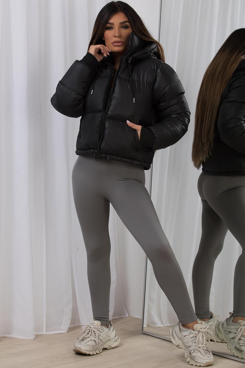 womens black puffer jacket with hood