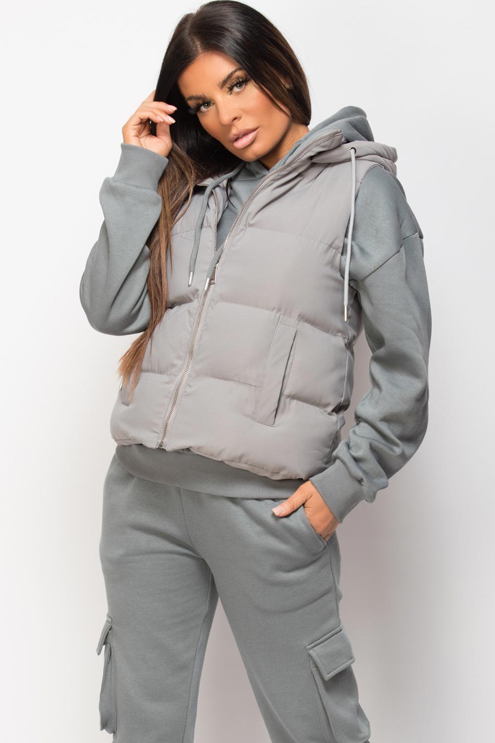 short padded gilet grey