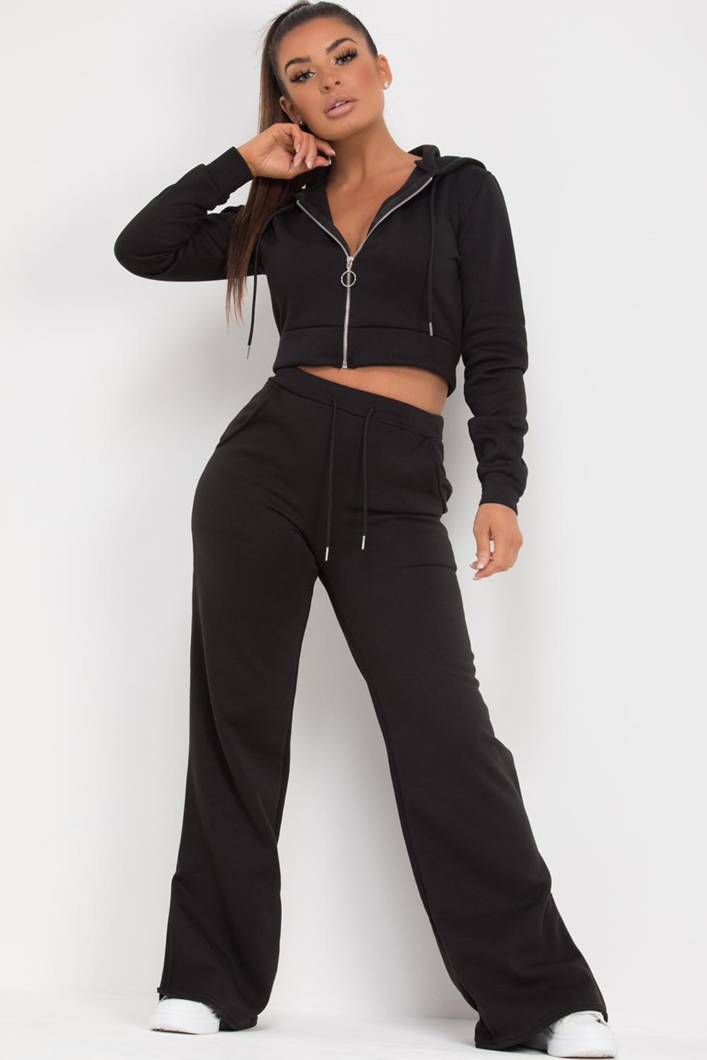 wide leg loungewear set black