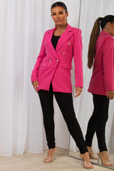 womens pink blazer jacket with gold buttons