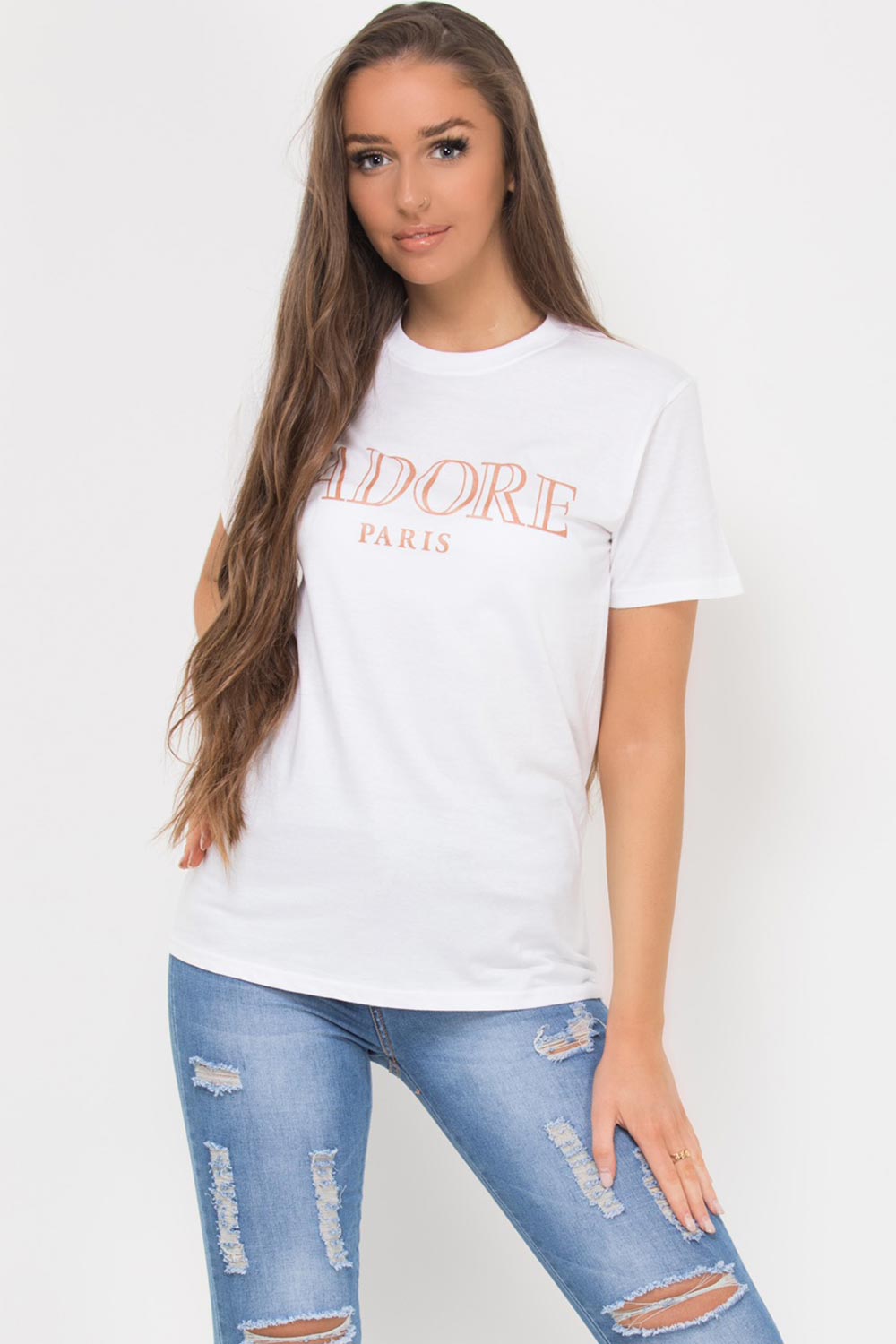 white jadore paris slogan t shirt