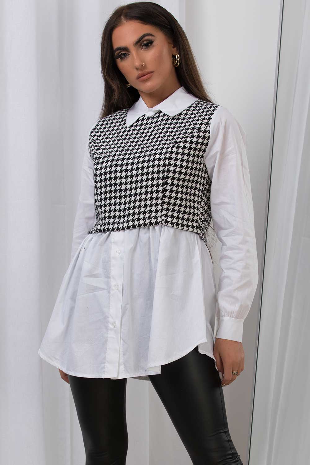 dogtooth knit jumper shirt