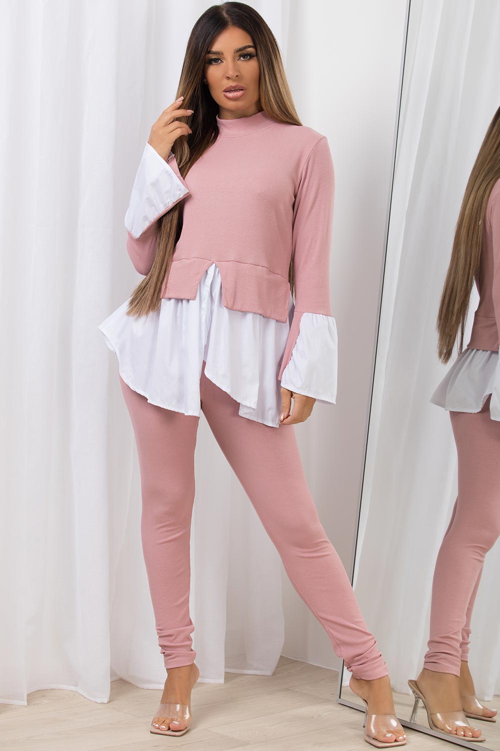 frill hem jumper shirt loungewear co ord set womens