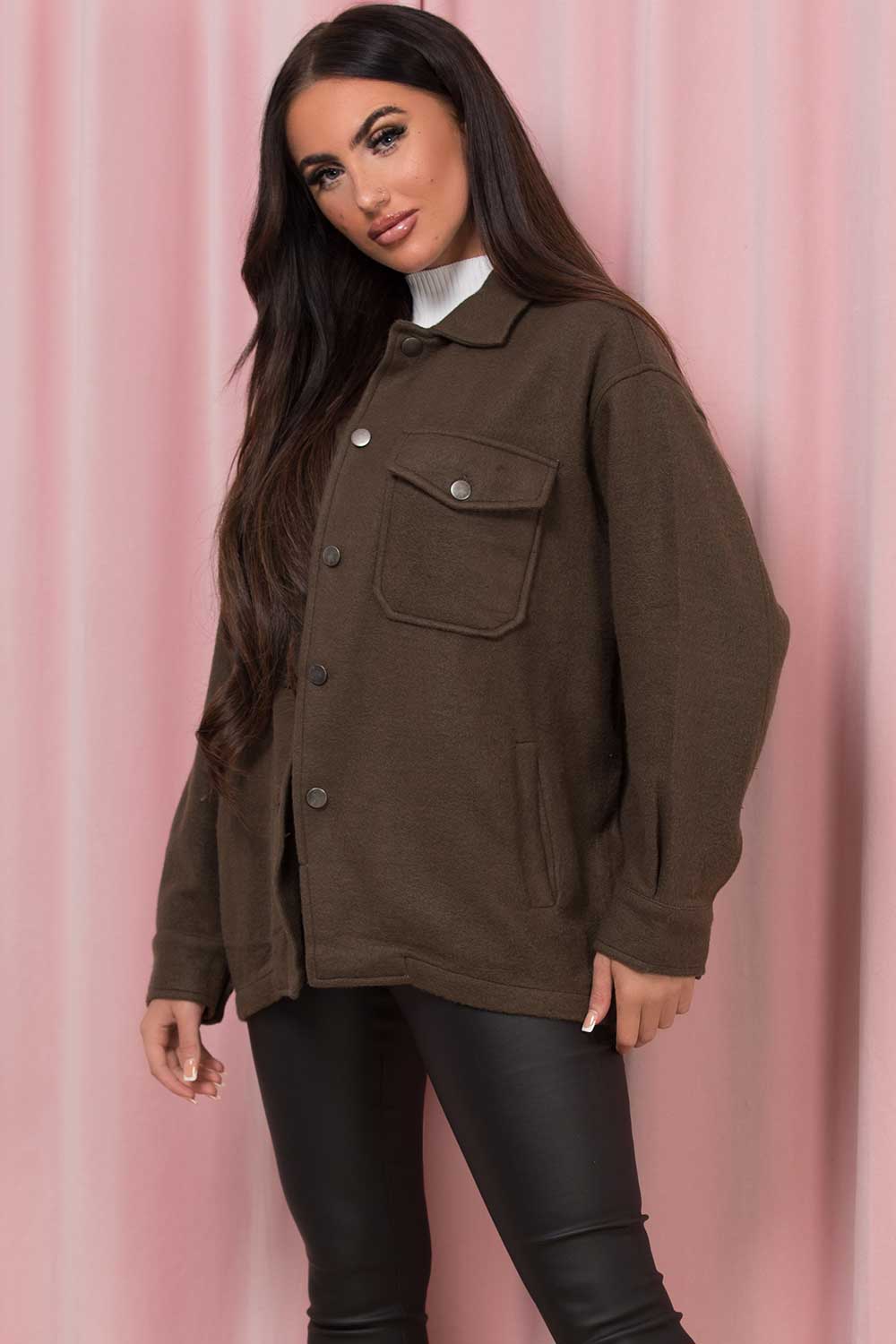 womens oversized khaki shacket