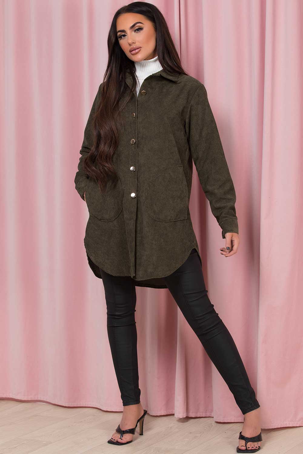 womens khaki cord shacket