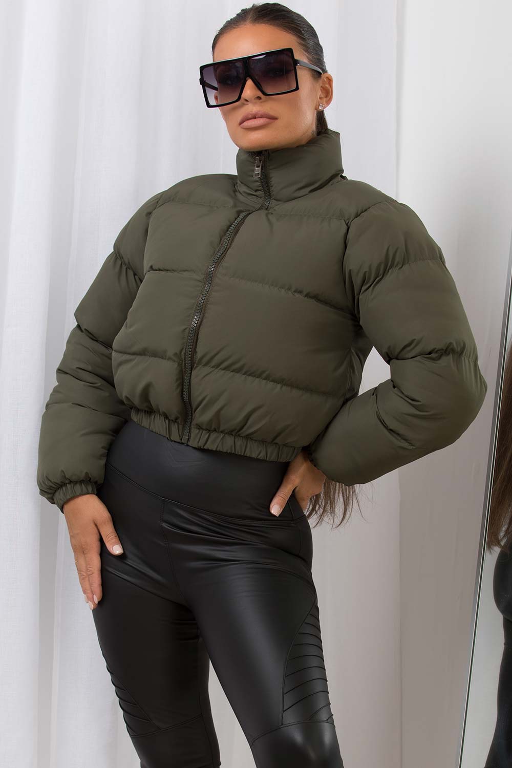 cropped puffer jacket khaki