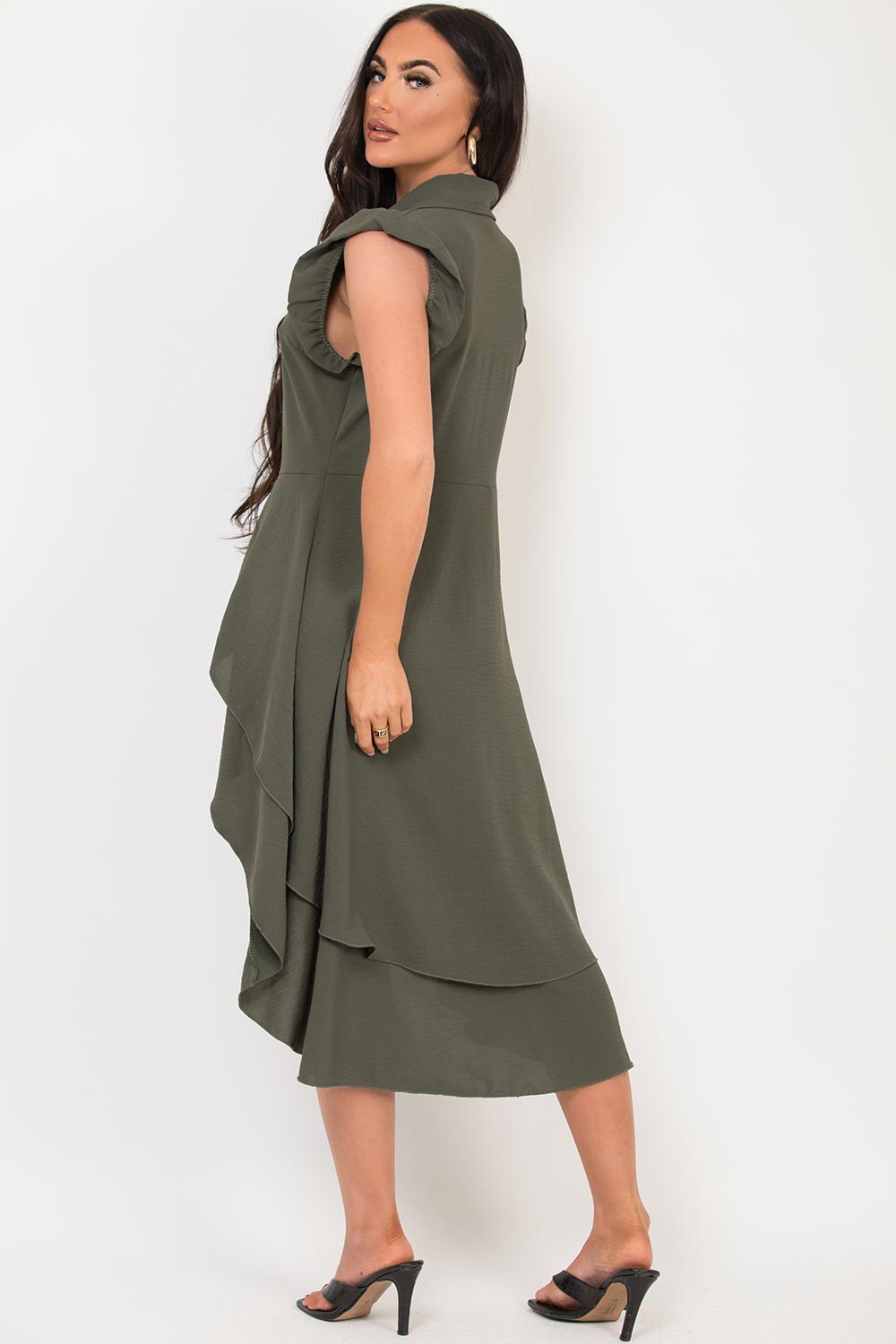 dip hem summer dress khaki