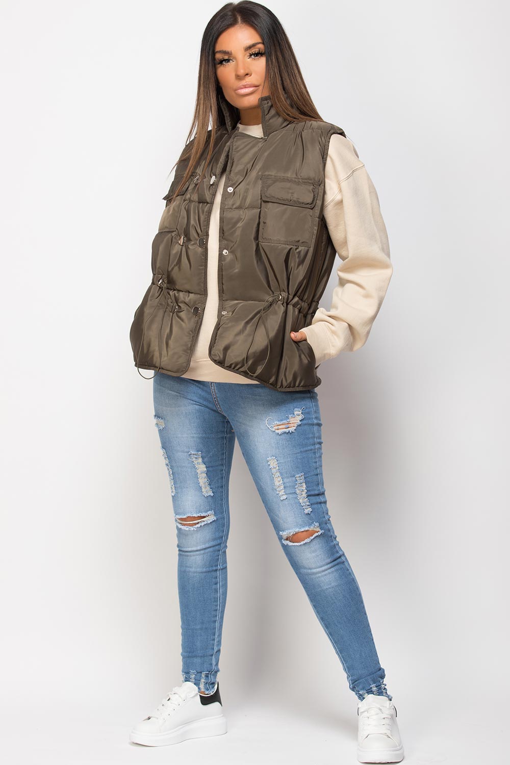 khaki gilet waistcoat sleeveless jacket