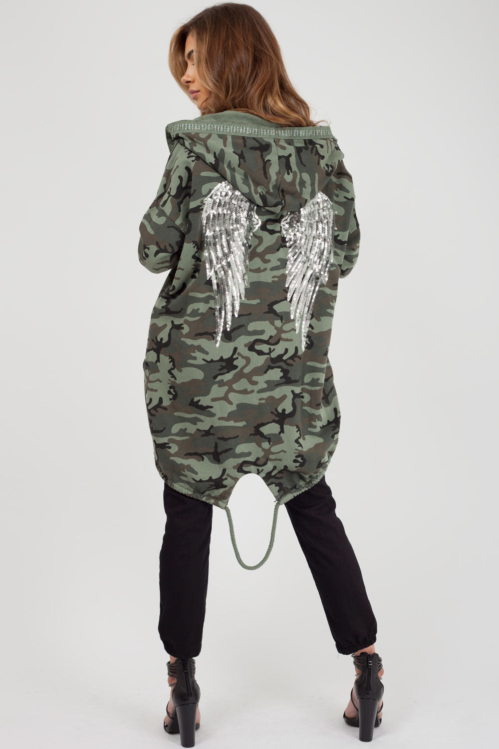 camouflage sequin wings detail hoodie womens styledup fashion