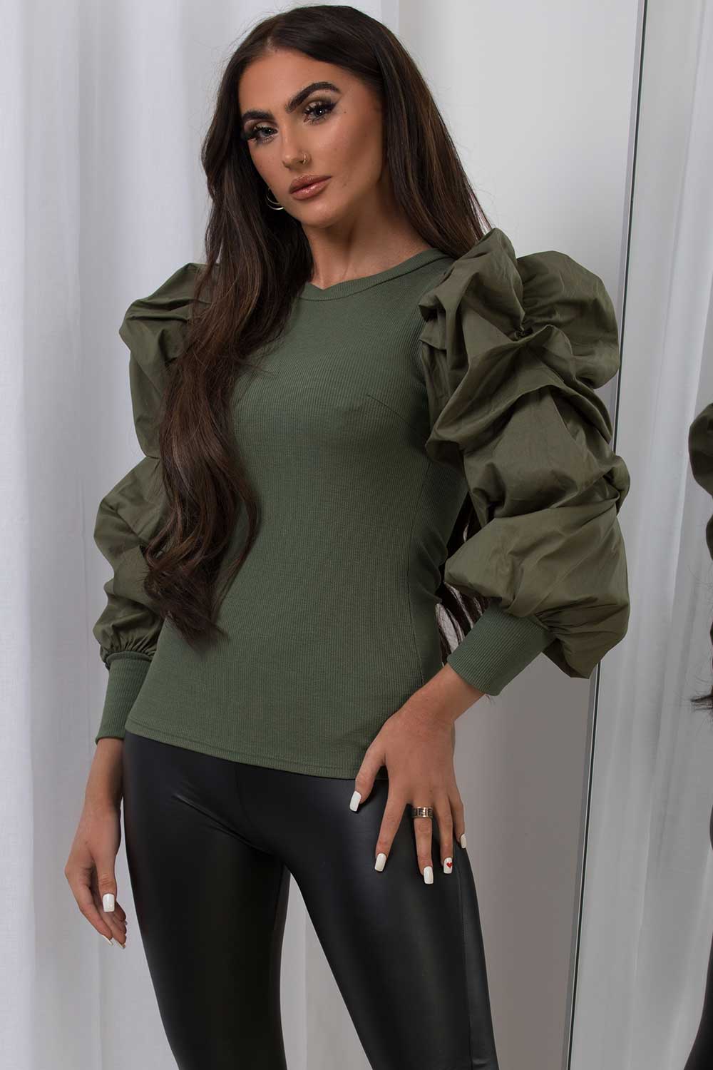 puff sleeve jumper khaki
