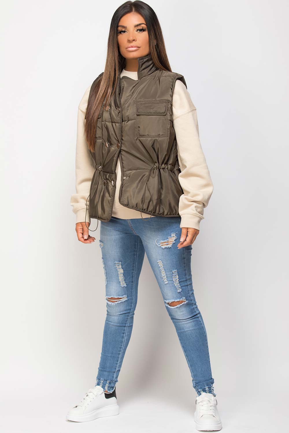padded puffer gilet with drawstring waist