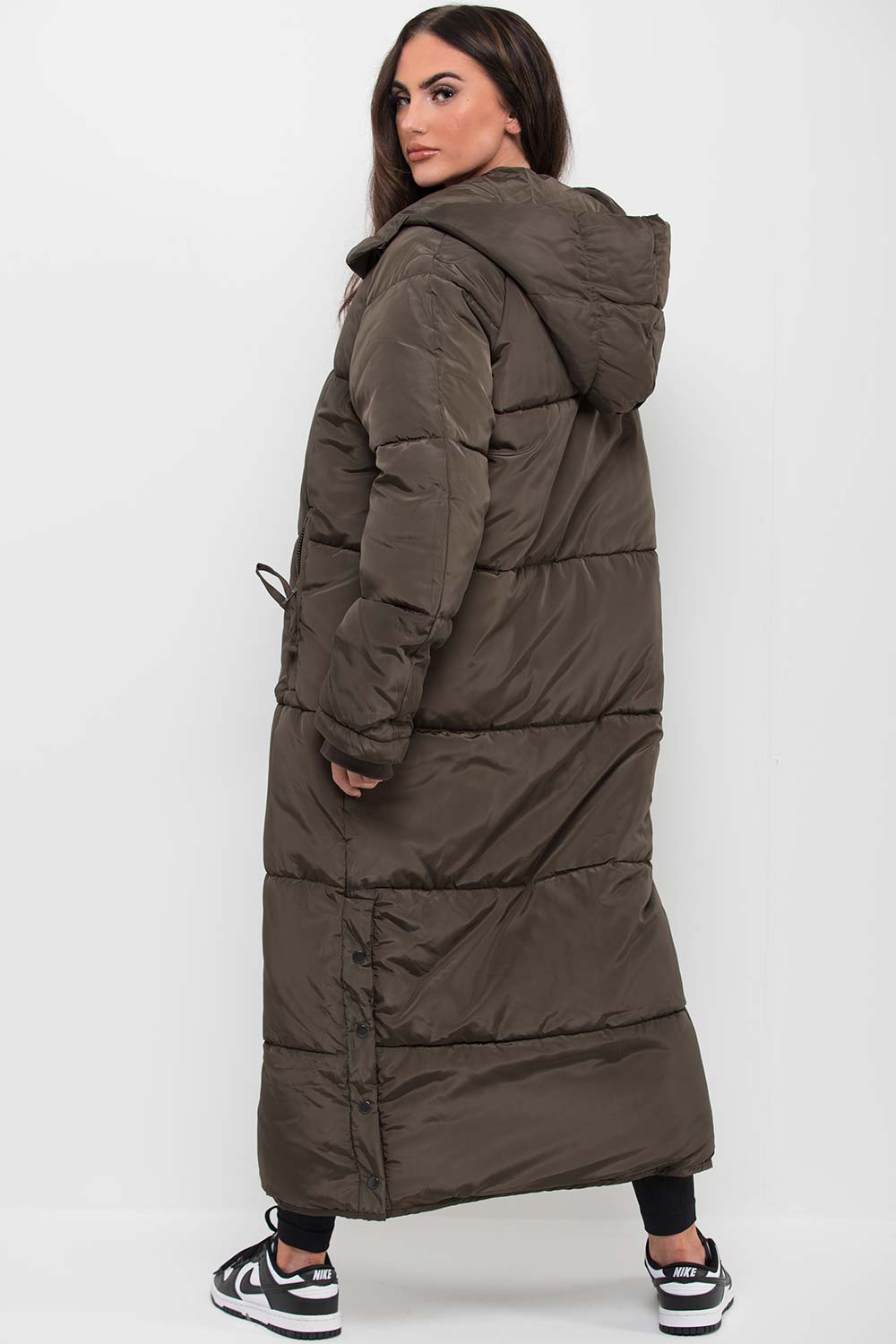 long puffer coat khaki womens