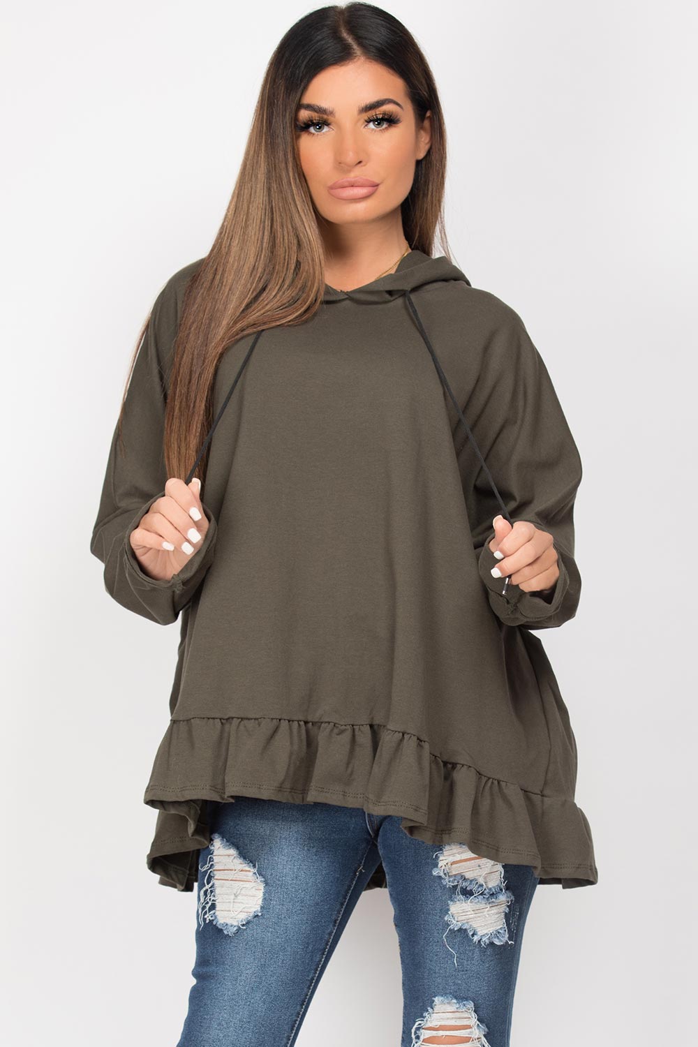 khaki peplum hoodie
