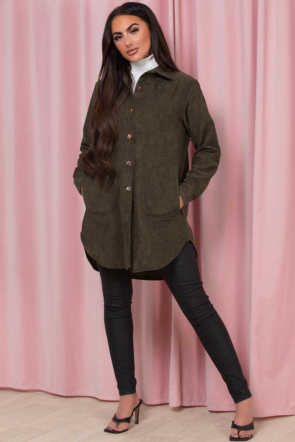 khaki shacket womens