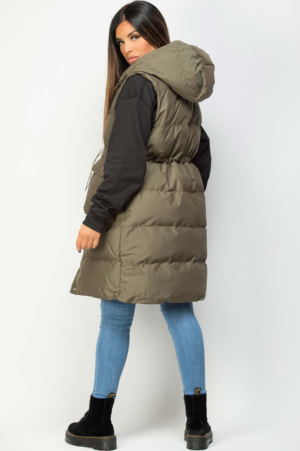 khaki hooded padded gilet