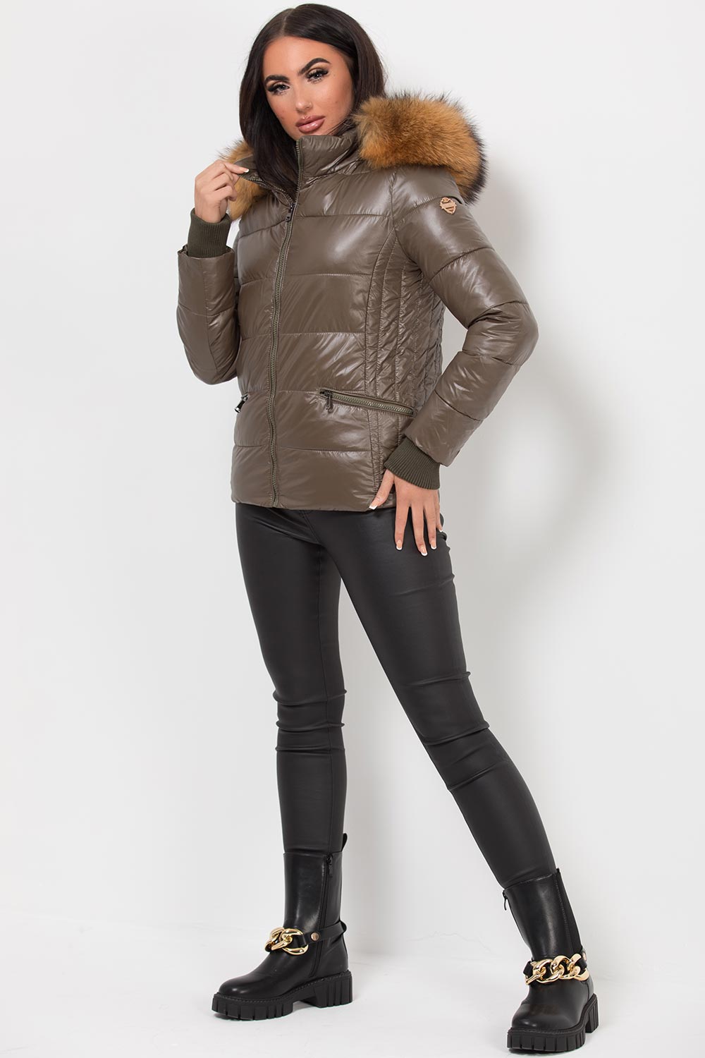 puffer jacket with real raccoon fur hood