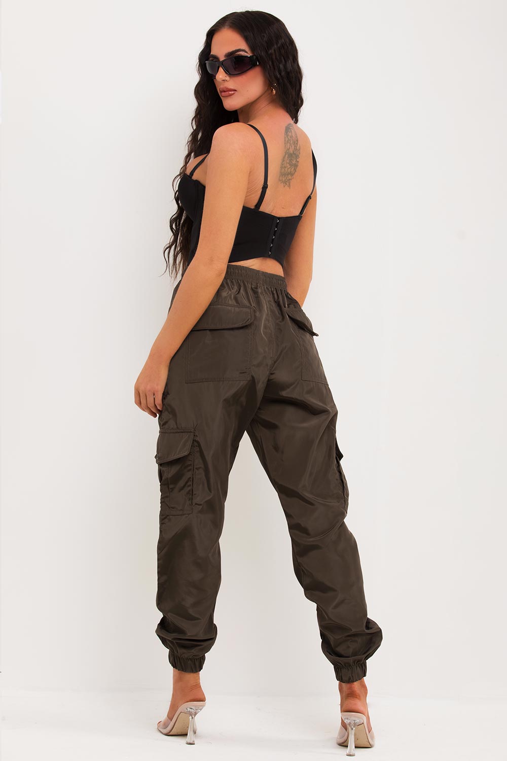 elasticated drawstring hem cargo trousers with cuff bottoms