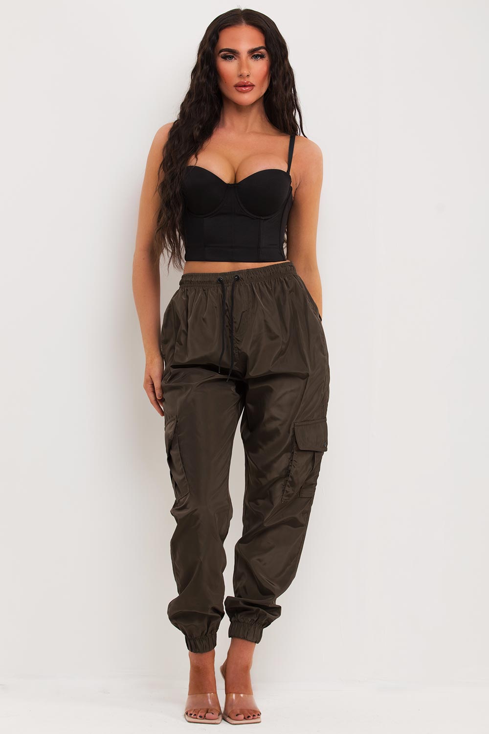 womens khaki cargo pants with side pockets