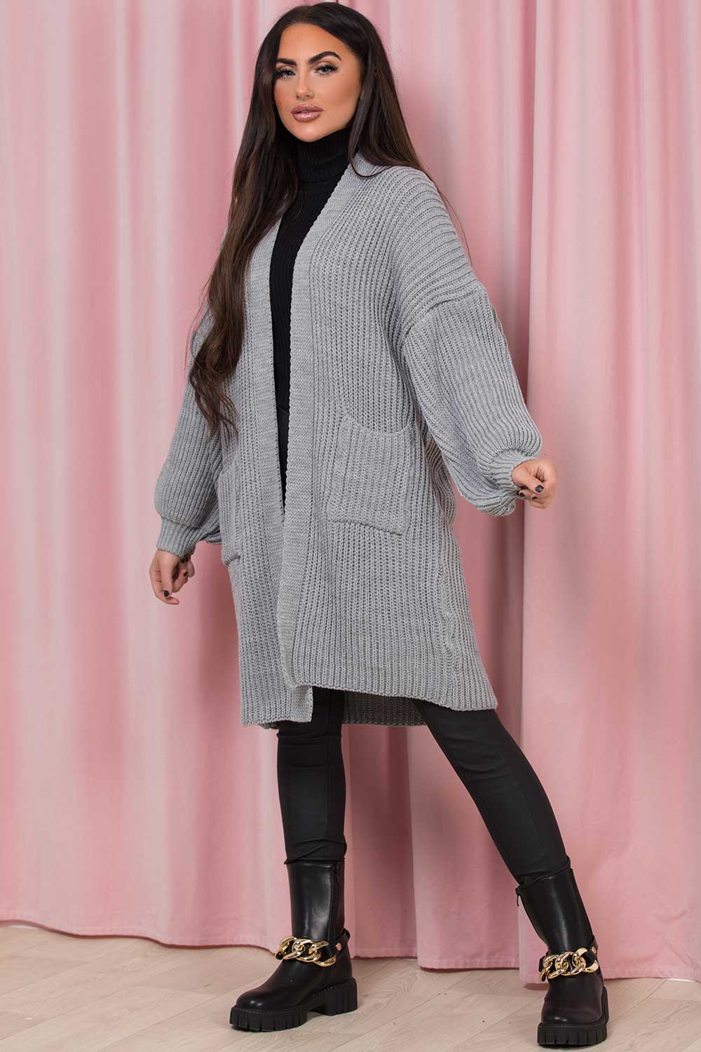 grey knitted cardigan womens