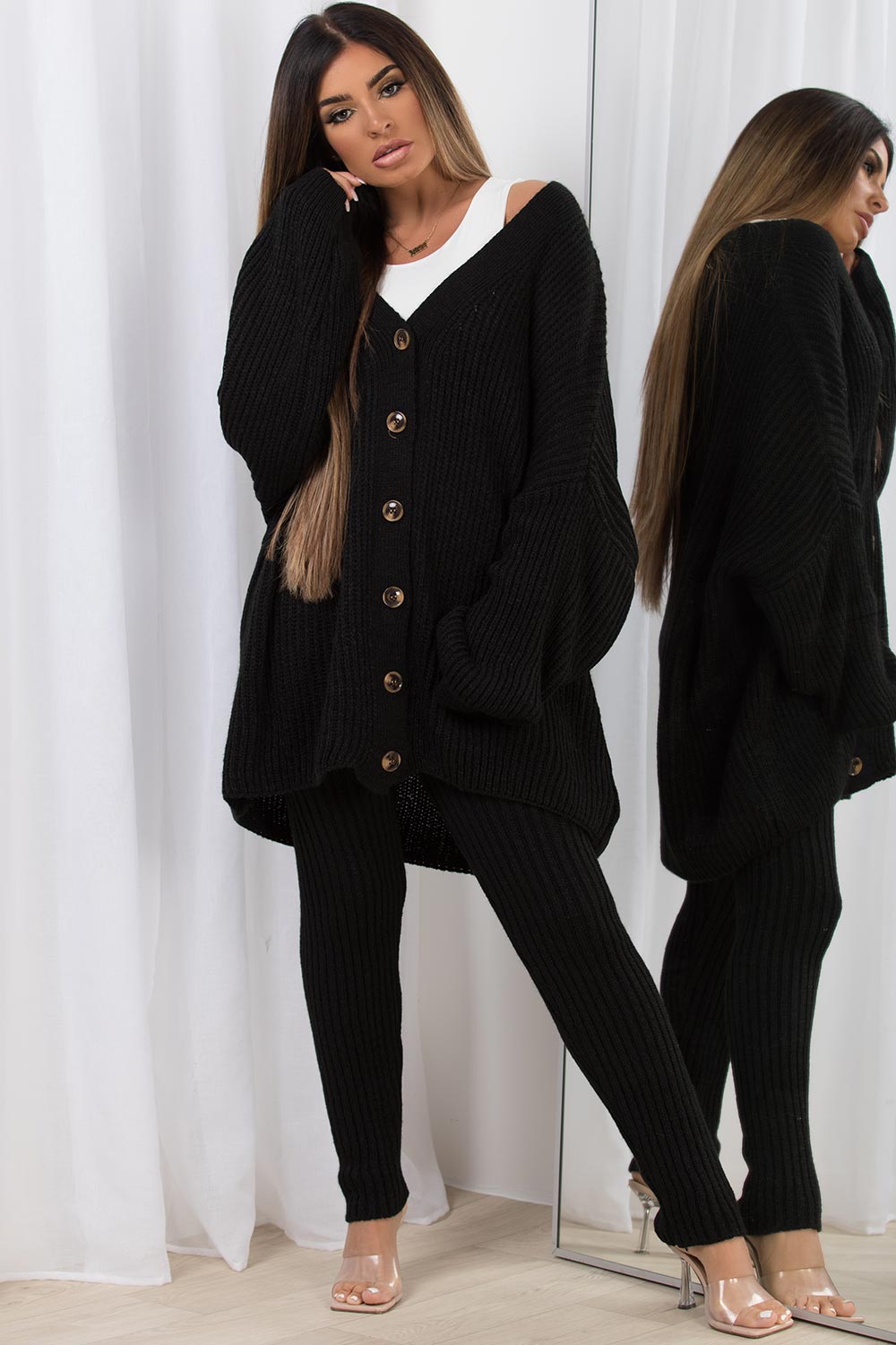 oversized knitted cardigan and leggings co ord set