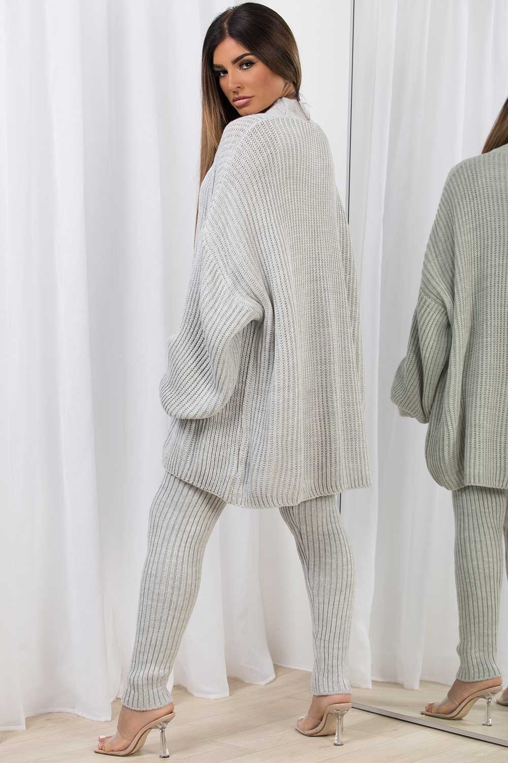 knitted cardigan and leggings lounge set grey