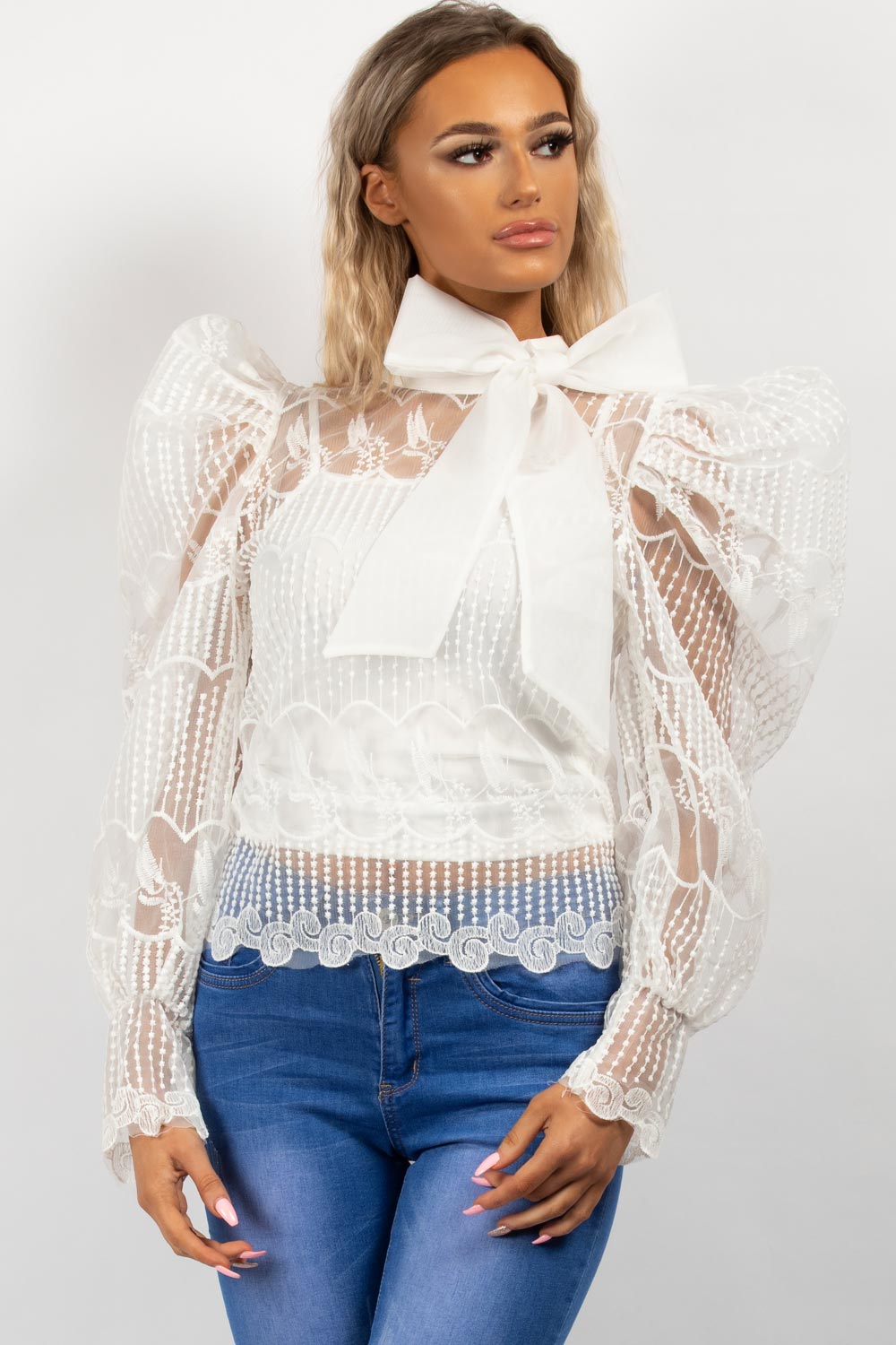 white puff sleeve blouse