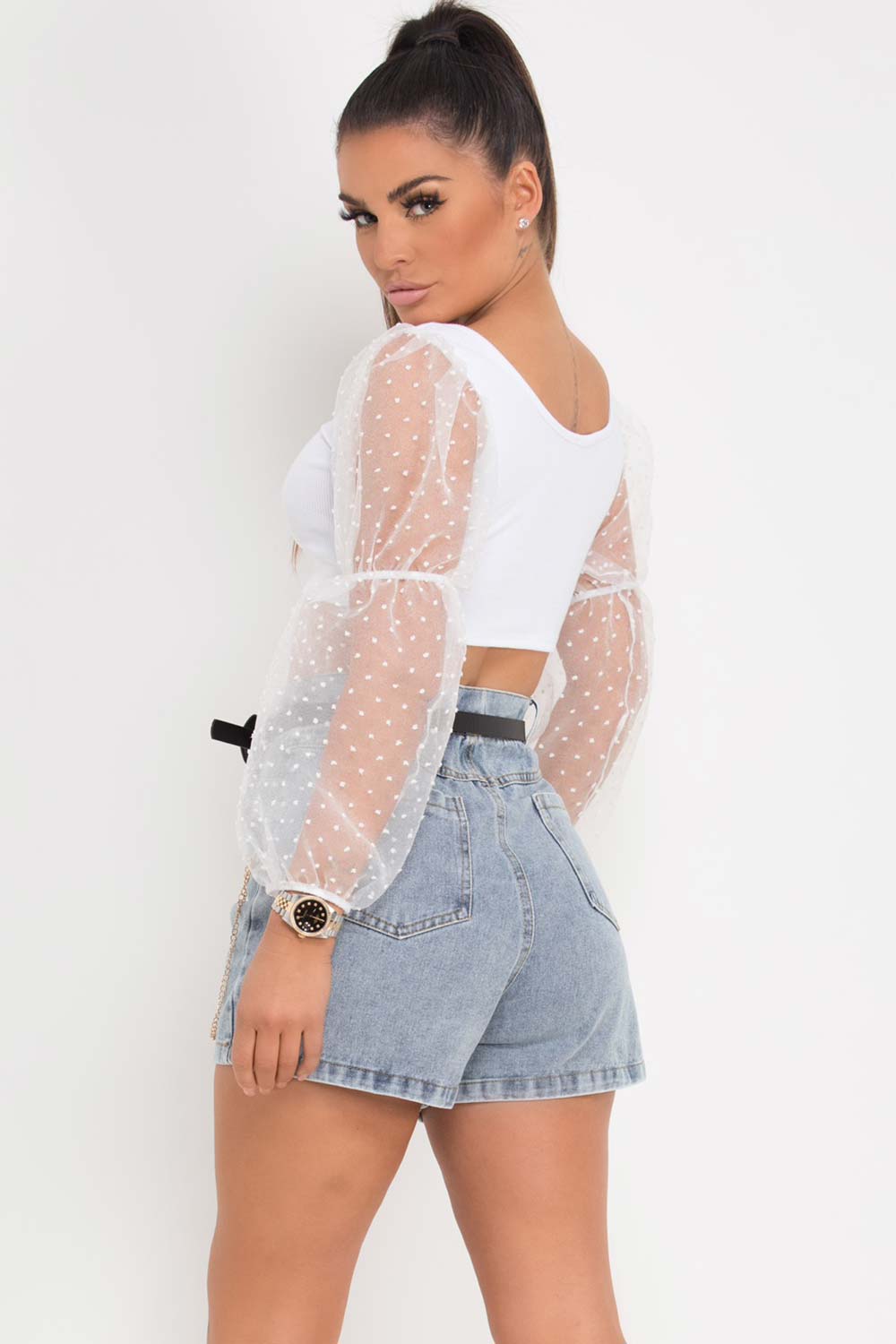 womens high waisted denim shorts with belt bag prada inspired