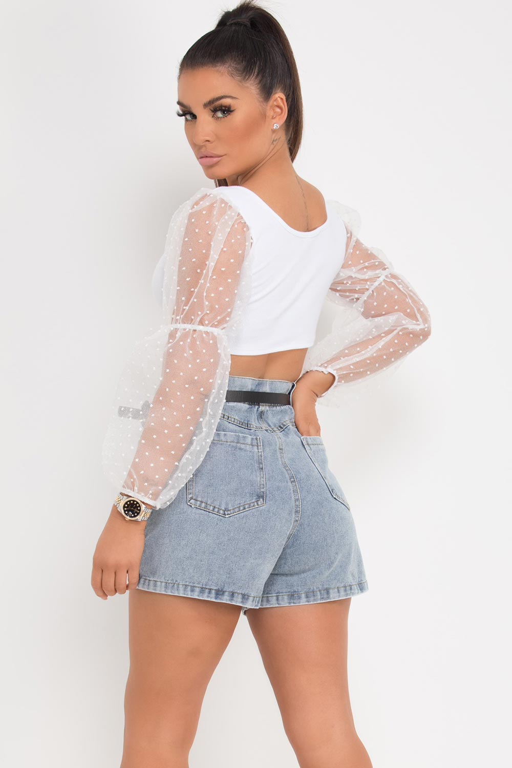 light wash high waisted denim shorts