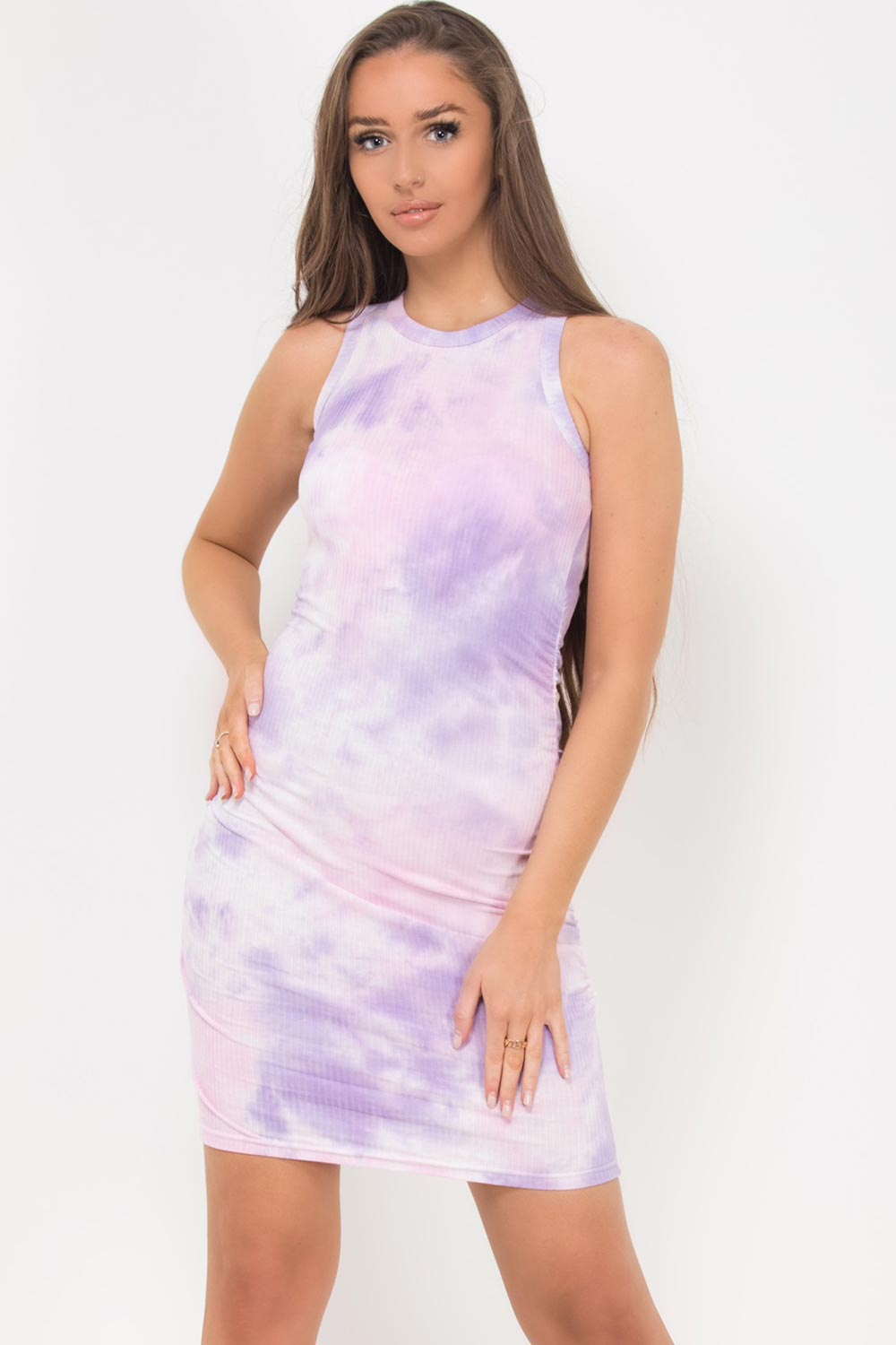 tie dye ribbed sleeveless dress lilac