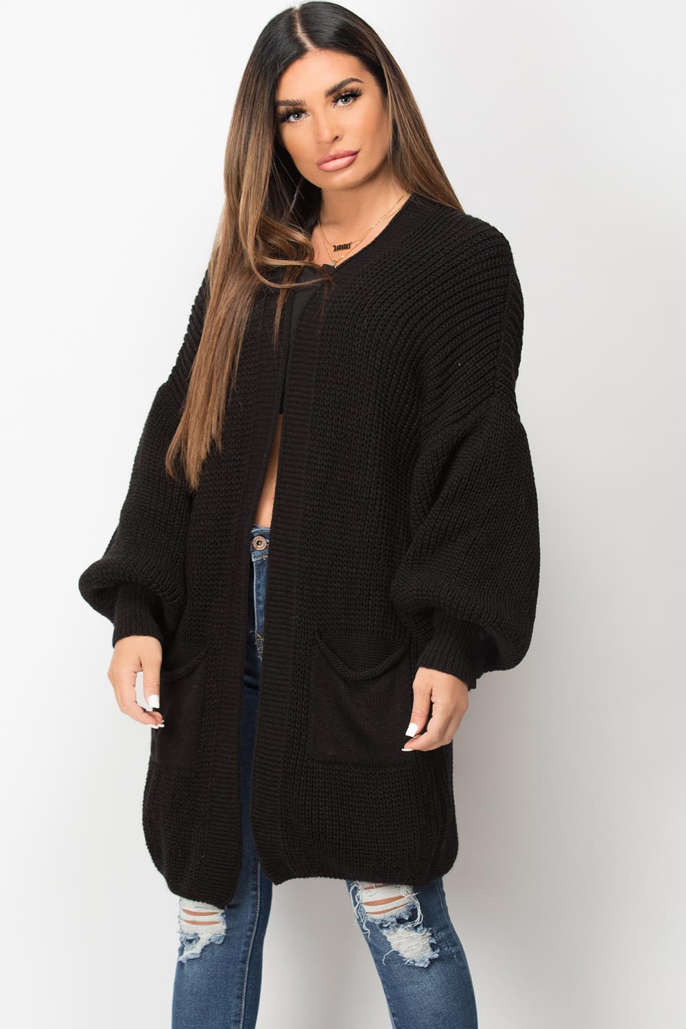 balloon sleeve cardigan black