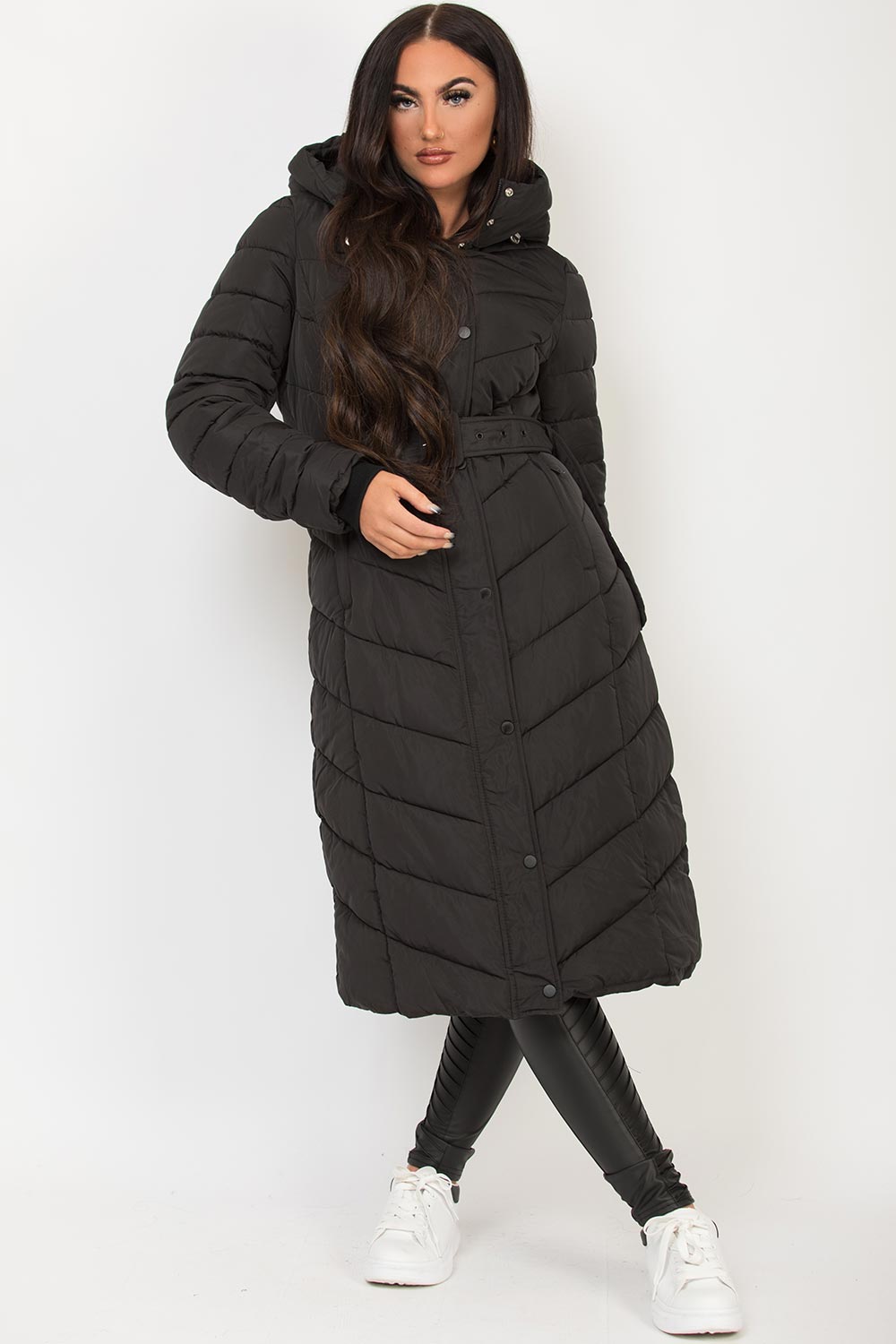 long padded puffer jacket black