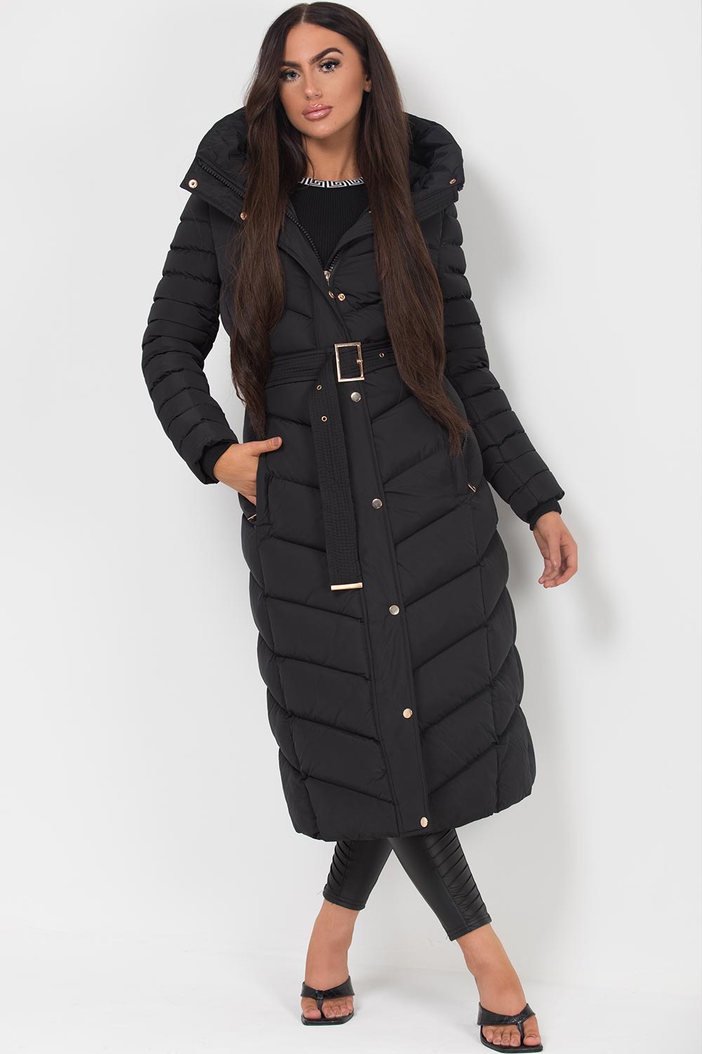 longline puffer down coat black