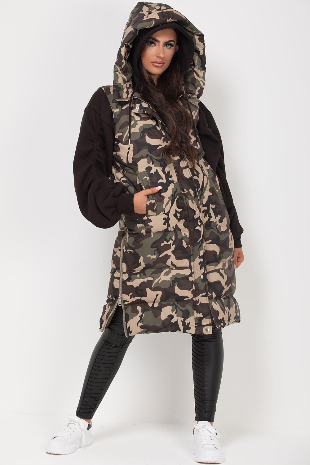 womens long puffer padded gilet sleeveless jacket