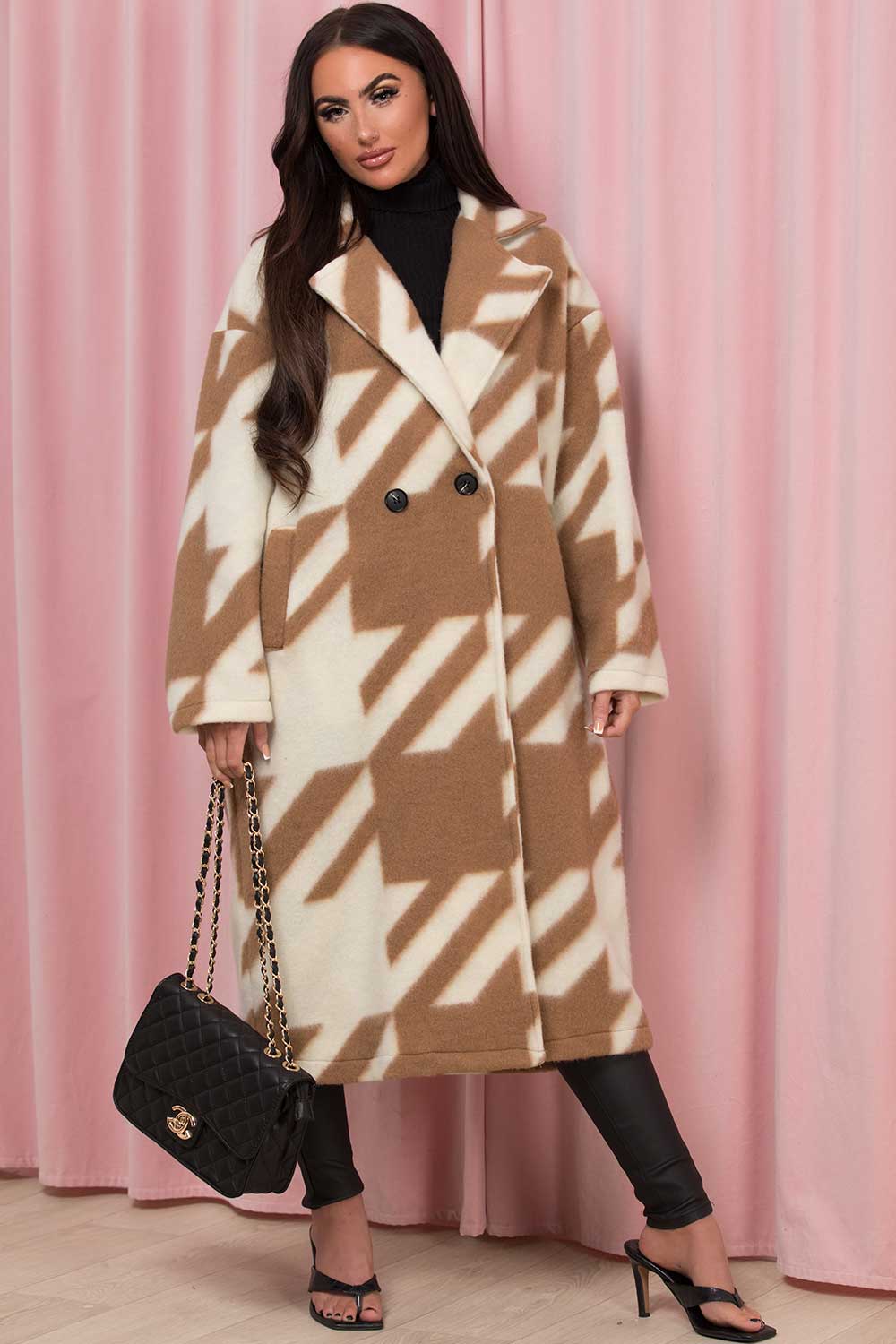 dogtooth long oversized coat womens
