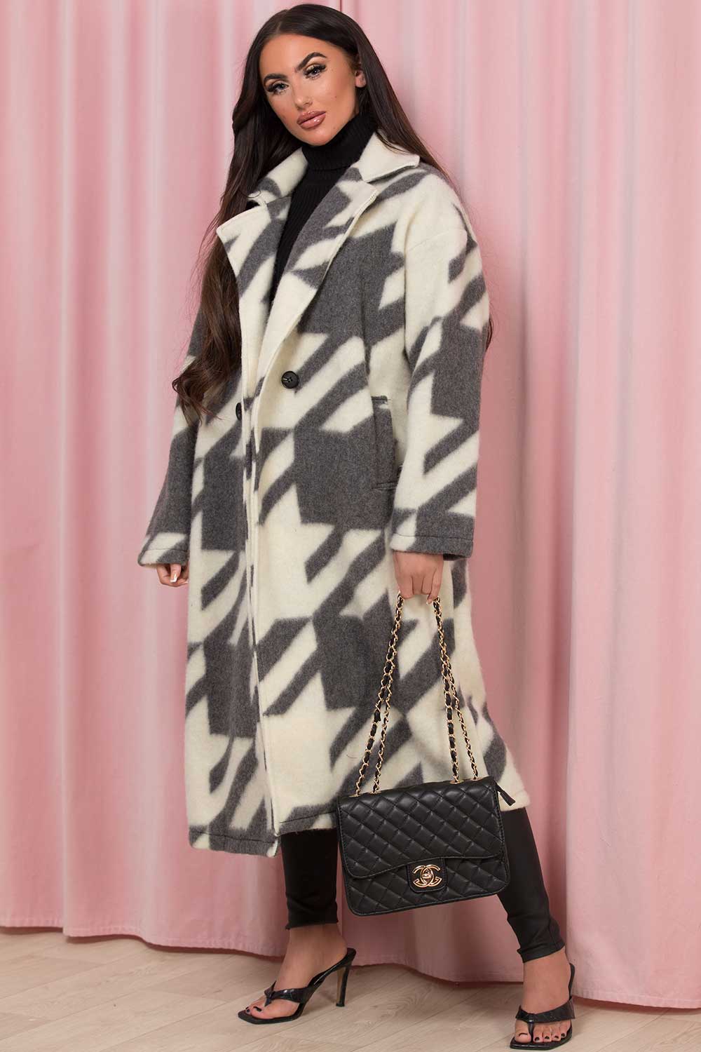 long coat with dogtooth print