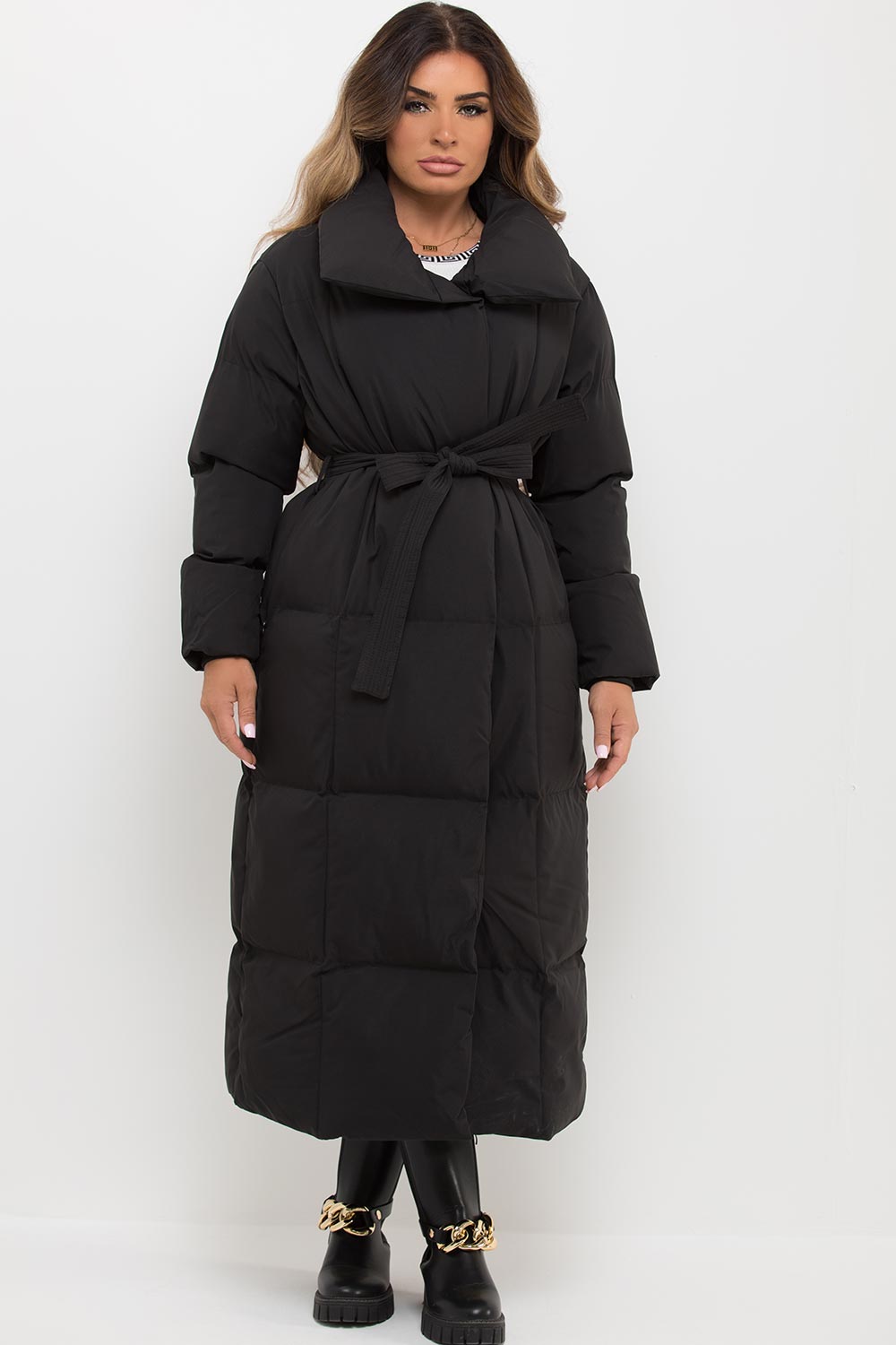 longline puffer padded quilted duvet coat womens