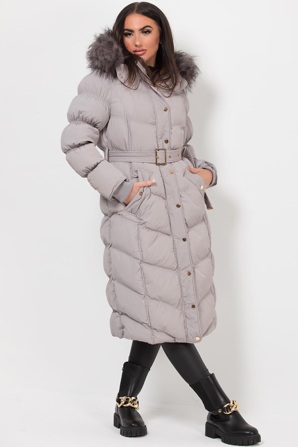 longline padded puffer coat womens